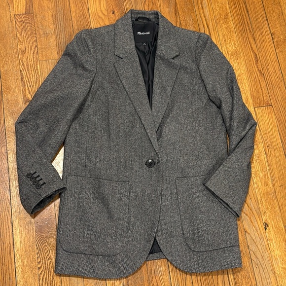 MADEWELL Larsen Blazer in Herringbone Size medium wool blend gray jacket - Picture 2 of 8